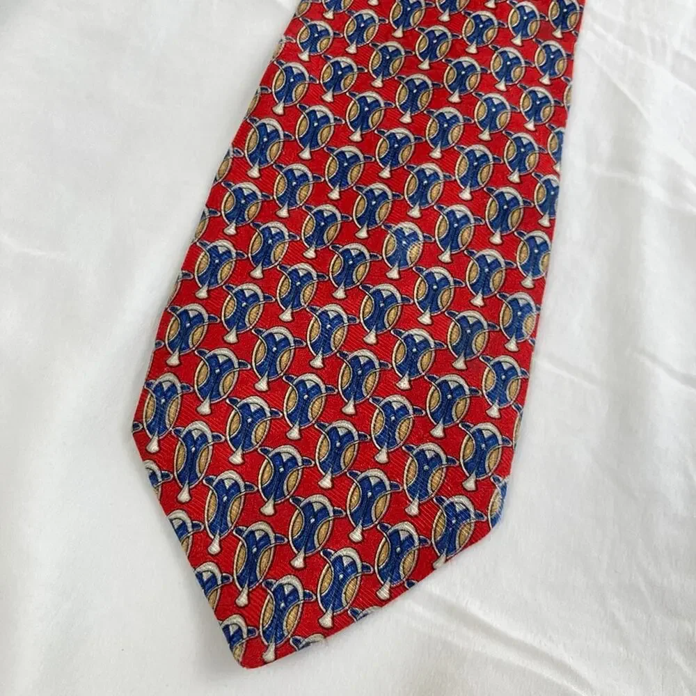 Vintage Countess Mara Short Red Silk Medallion Art Deco Print Wide Tie Designer